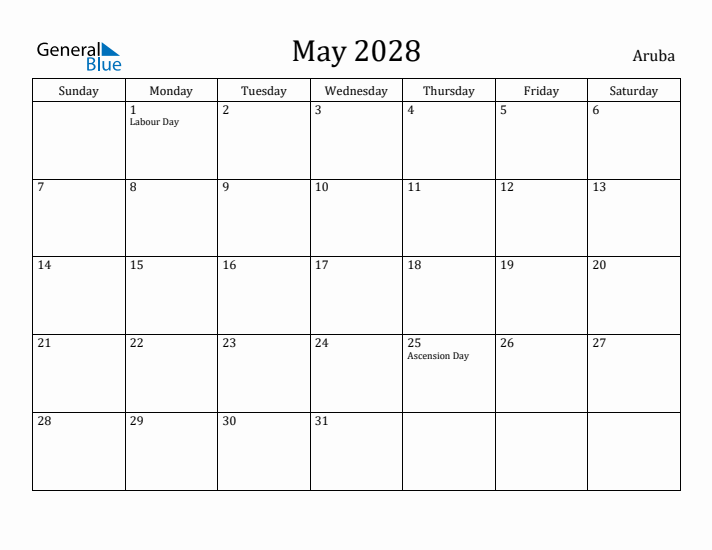 May 2028 Calendar Aruba