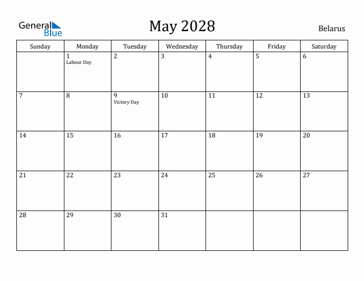 May 2028 Calendar Belarus