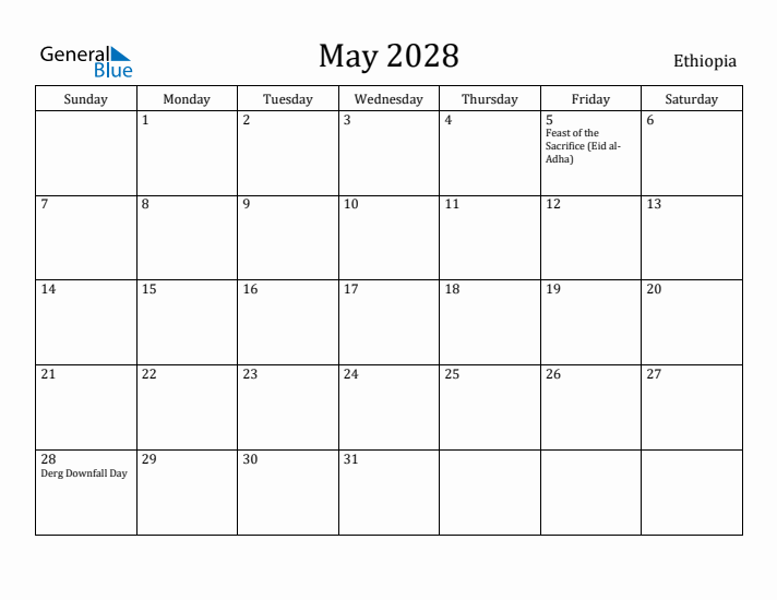 May 2028 Calendar Ethiopia