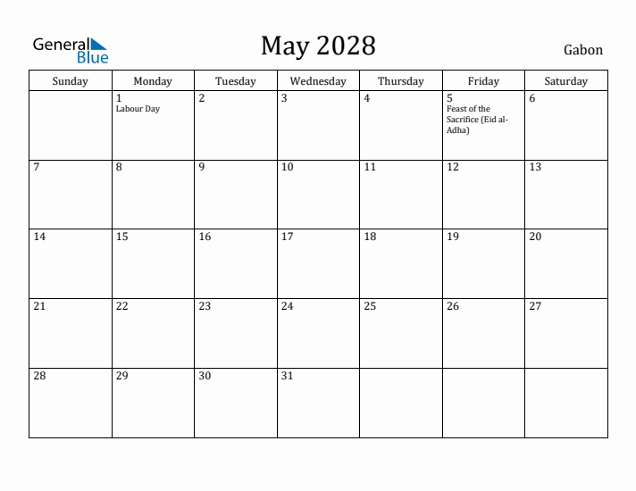 May 2028 Calendar Gabon