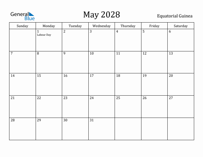 May 2028 Calendar Equatorial Guinea