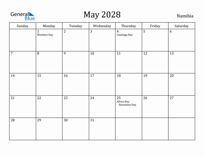 May 2028 Calendar Namibia