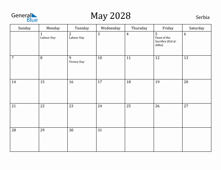 May 2028 Calendar Serbia