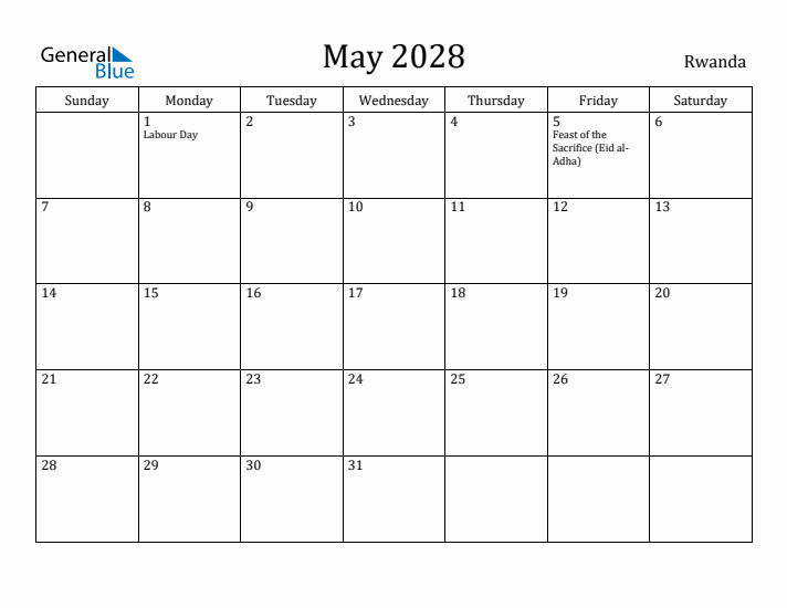 May 2028 Calendar Rwanda