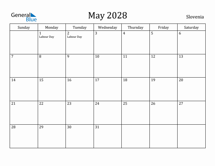 May 2028 Calendar Slovenia