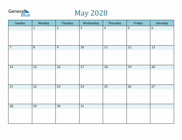 May 2028 Printable Calendar