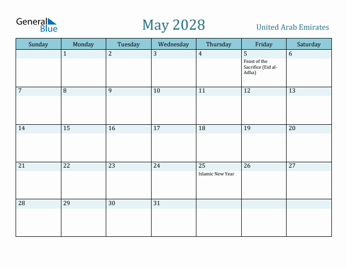 May 2028 Calendar with Holidays