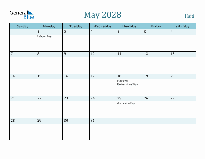 May 2028 Calendar with Holidays