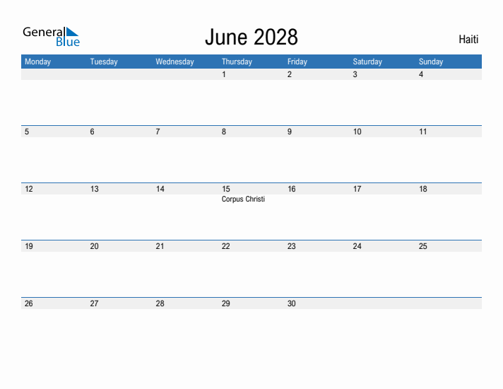 Fillable June 2028 Calendar