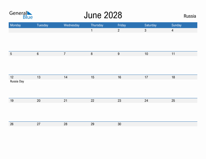Fillable June 2028 Calendar