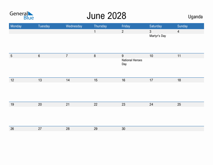 Fillable June 2028 Calendar