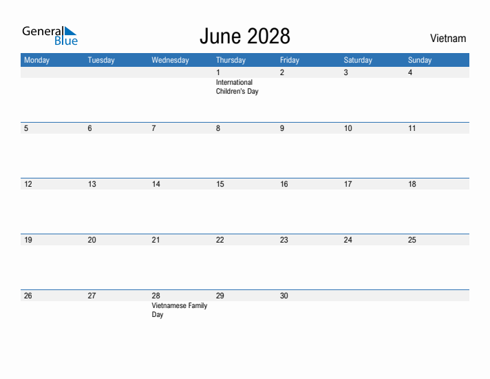 Fillable June 2028 Calendar