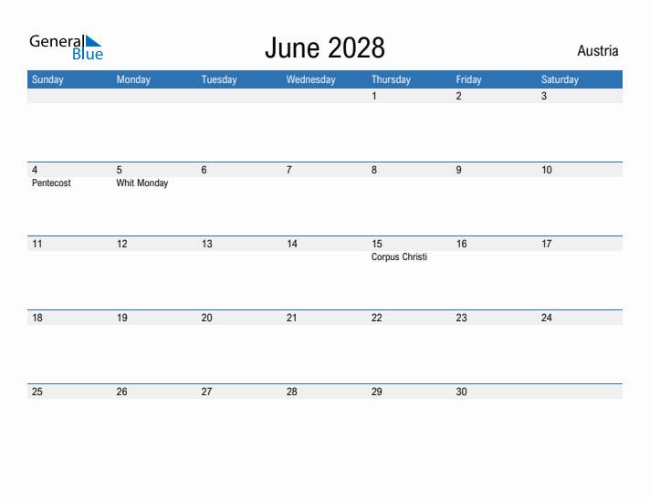 Fillable June 2028 Calendar