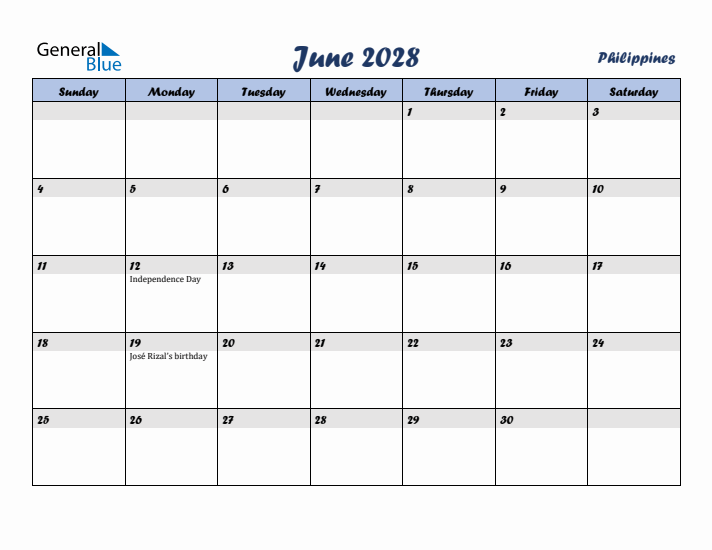 June 2028 Calendar with Holidays in Philippines