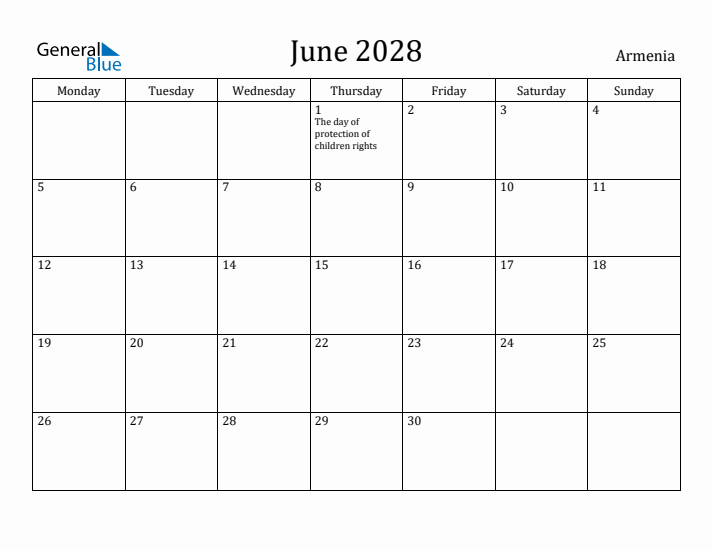 June 2028 Calendar Armenia
