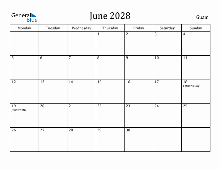 June 2028 Calendar Guam