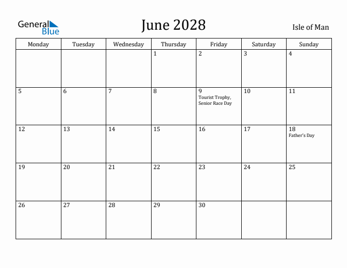 June 2028 Calendar Isle of Man