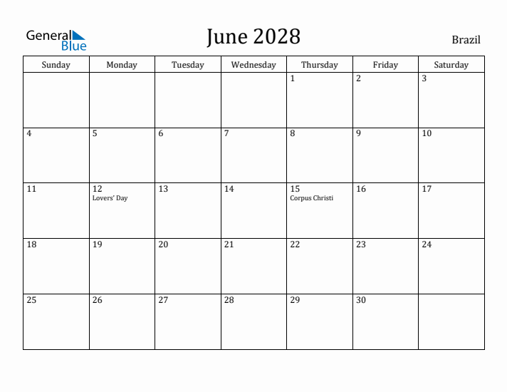 June 2028 Calendar Brazil