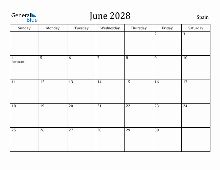 June 2028 Calendar Spain
