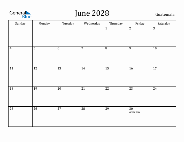 June 2028 Calendar Guatemala