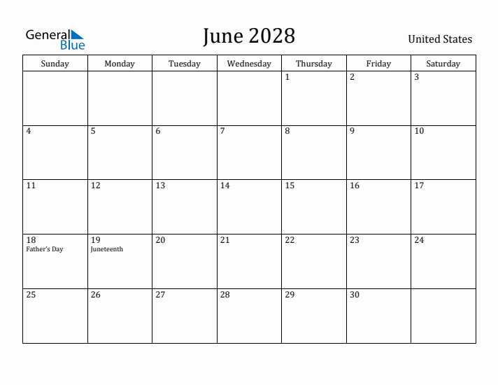 June 2028 Calendar United States