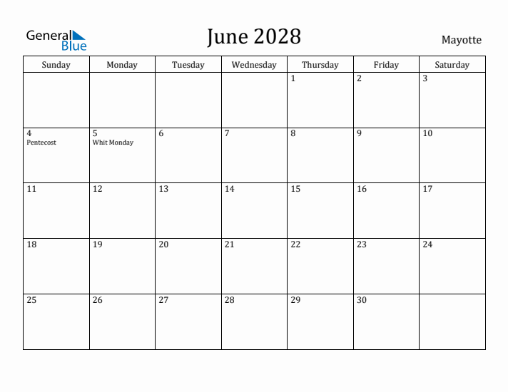 June 2028 Calendar Mayotte