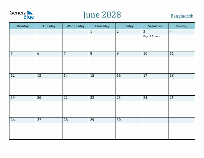 June 2028 Calendar with Holidays