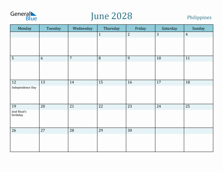 June 2028 Calendar with Holidays