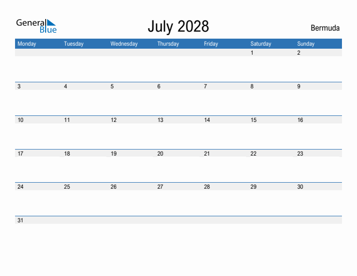 Fillable July 2028 Calendar