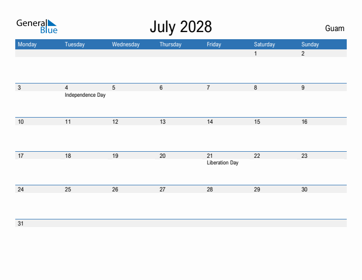 Fillable July 2028 Calendar