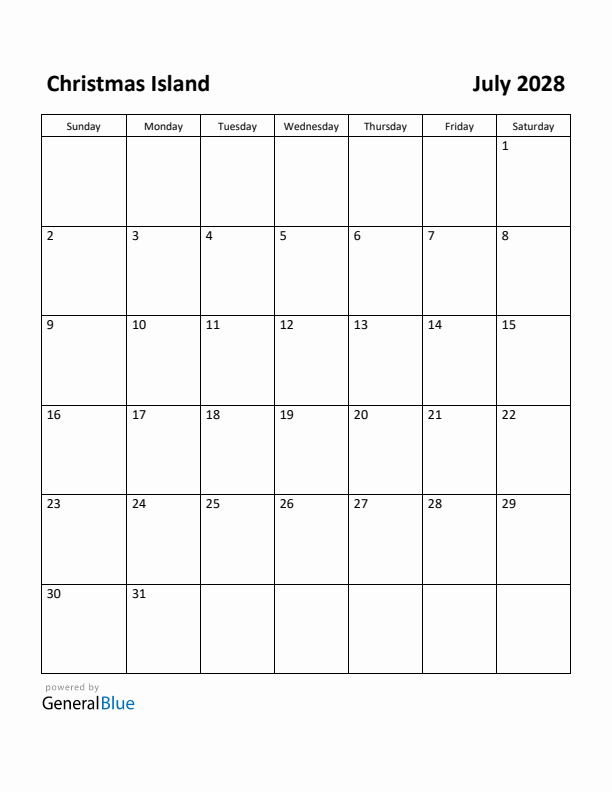 July 2028 Calendar with Christmas Island Holidays