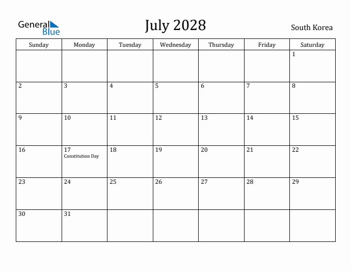 July 2028 Calendar South Korea