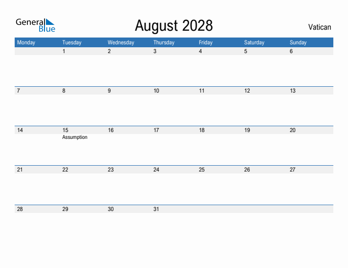 Fillable August 2028 Calendar