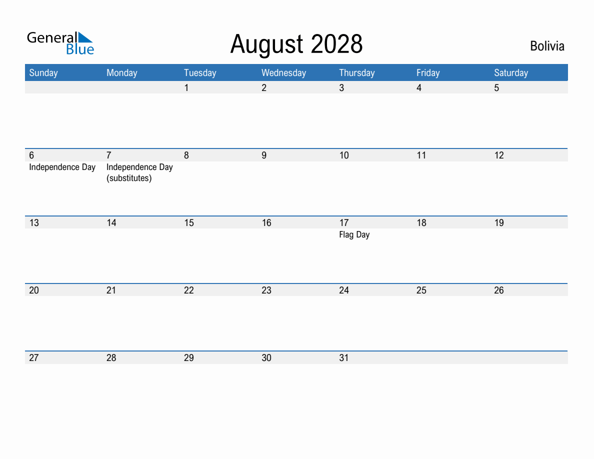 august-2028-calendar-with-bolivia-holidays