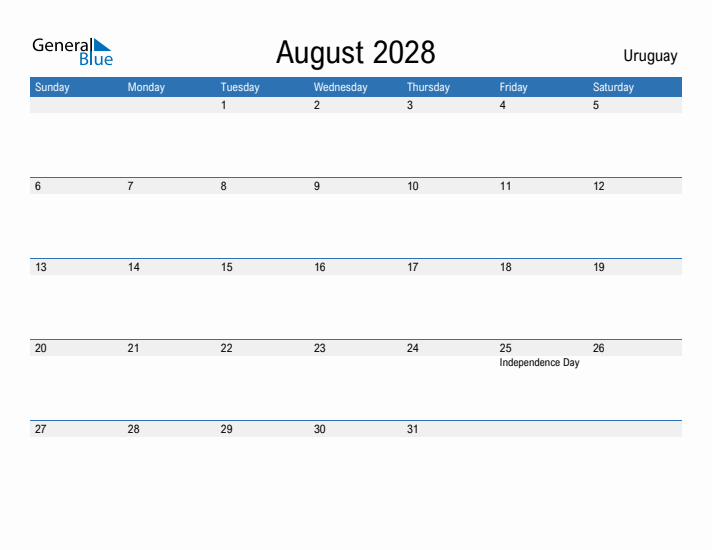 Fillable August 2028 Calendar