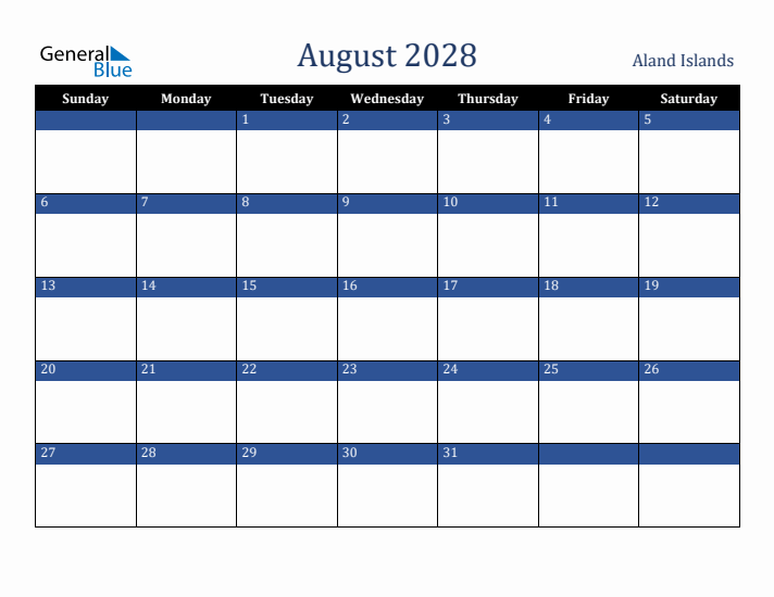 August 2028 Aland Islands Calendar (Sunday Start)