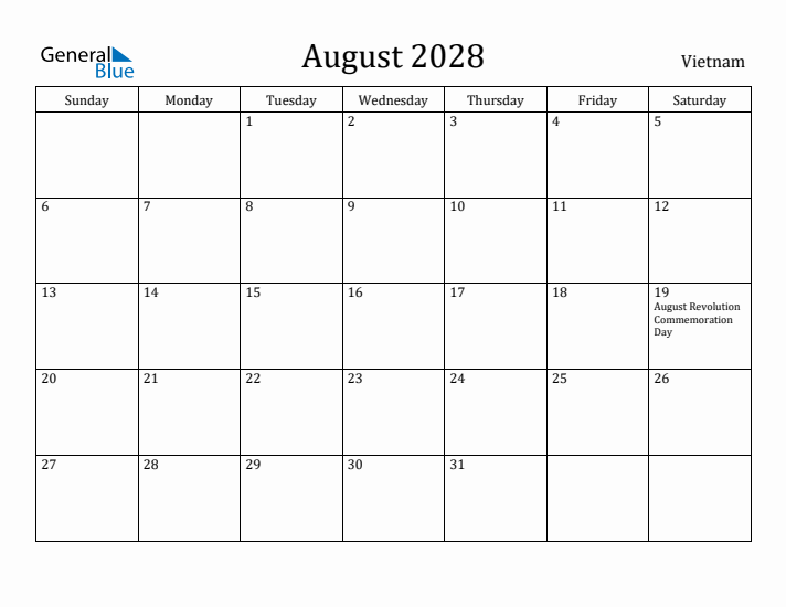 August 2028 Calendar Vietnam
