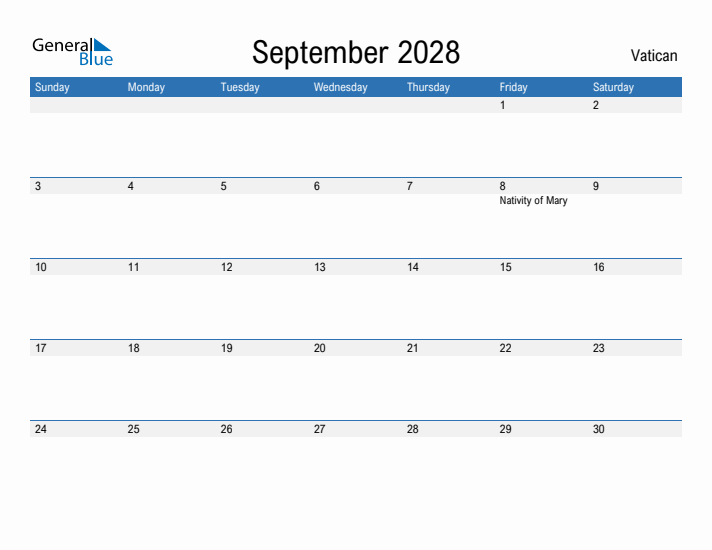 Fillable September 2028 Calendar