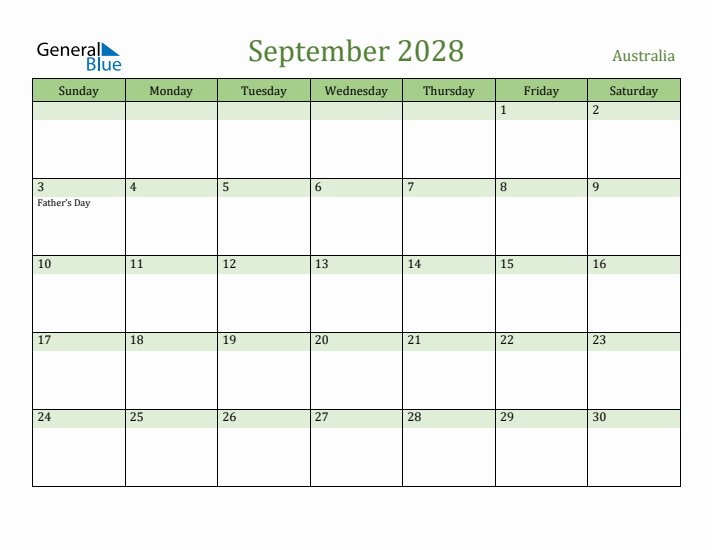 September 2028 Calendar with Australia Holidays