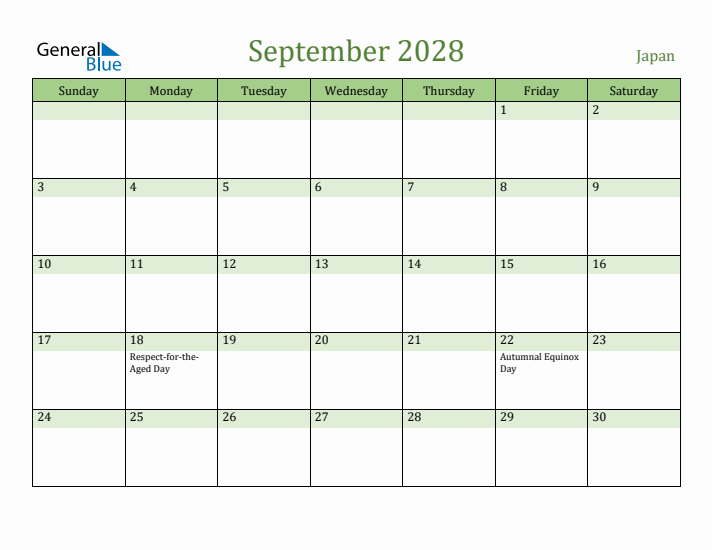 September 2028 Calendar with Japan Holidays