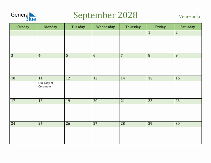 September 2028 Calendar with Venezuela Holidays
