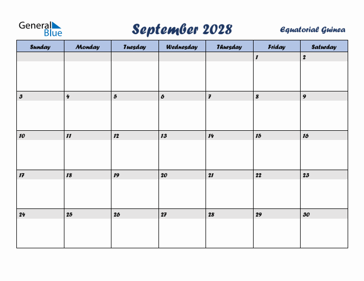 September 2028 Calendar with Holidays in Equatorial Guinea