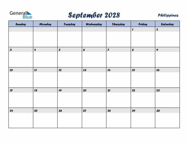 September 2028 Calendar with Holidays in Philippines
