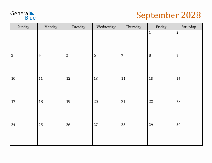 Editable September 2028 Calendar