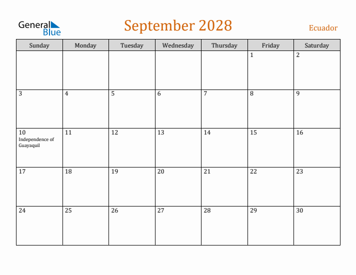 September 2028 Holiday Calendar with Sunday Start