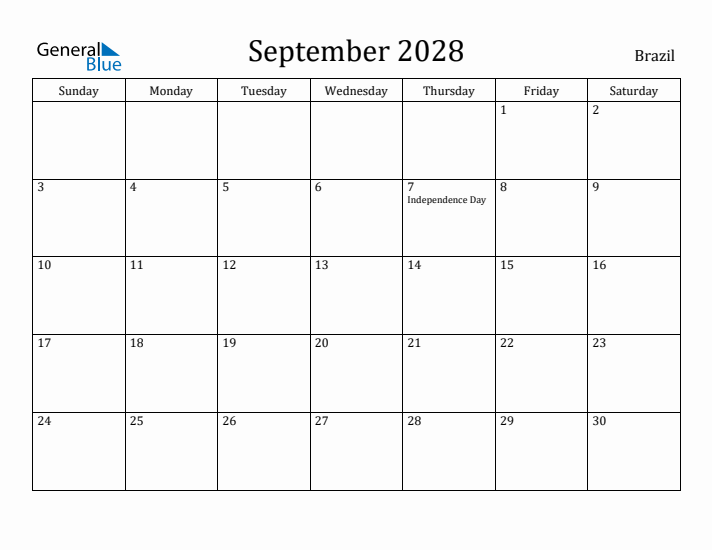 September 2028 Calendar Brazil
