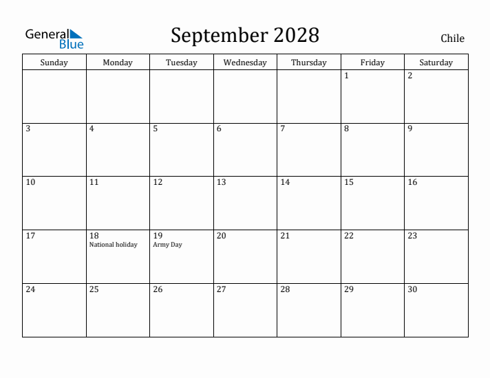 September 2028 Calendar Chile