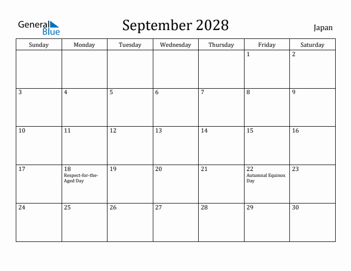 September 2028 Calendar Japan