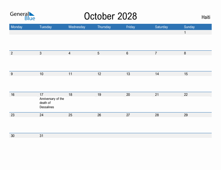 Fillable October 2028 Calendar