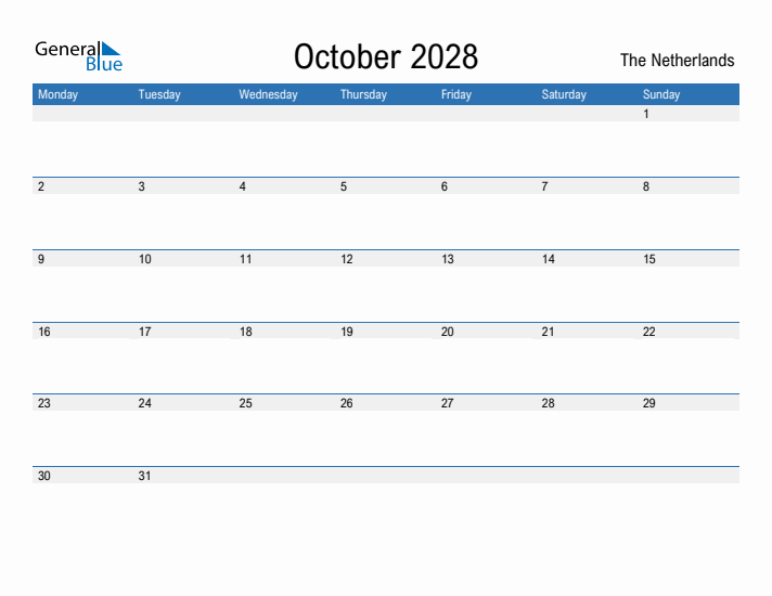 Fillable October 2028 Calendar